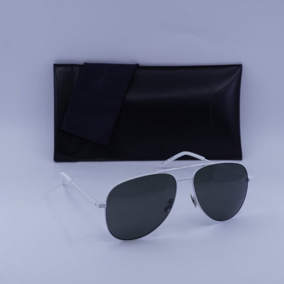 Saint Laurent CLASSIC11 038 Aviator Sunglasses - White/Grey - Picture 1 of 9